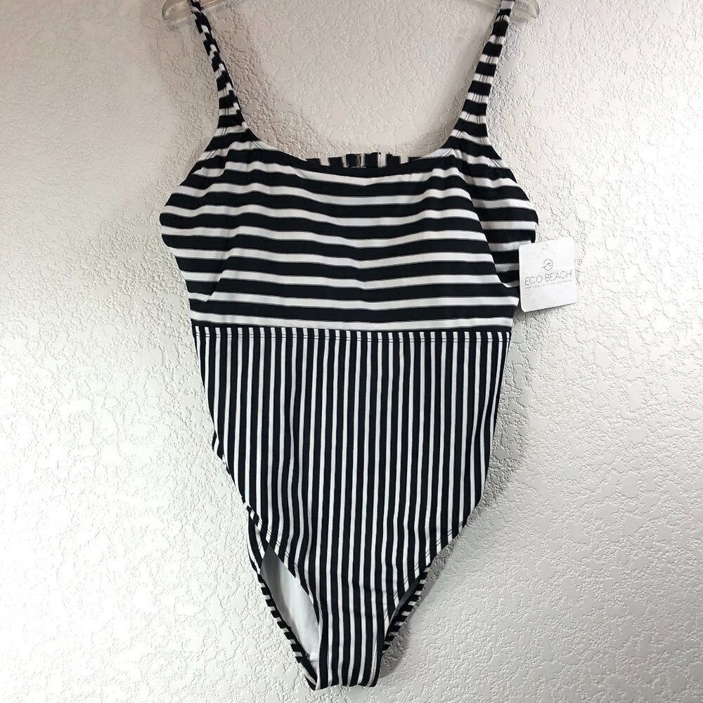 Eco Beach Black And White 1 Piece Swimsuit NEW